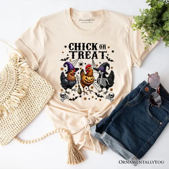 Chick or Treat Chicken T-Shirt, Funny Farmhouse Halloween Tee {1}