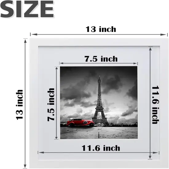 12x12 Picture Frames White, Wood Frames with HD Plexiglass for Pictures 8x8 with Mat or 12x12 without Mat, Wall Mounting Display, Set of 4 {5}