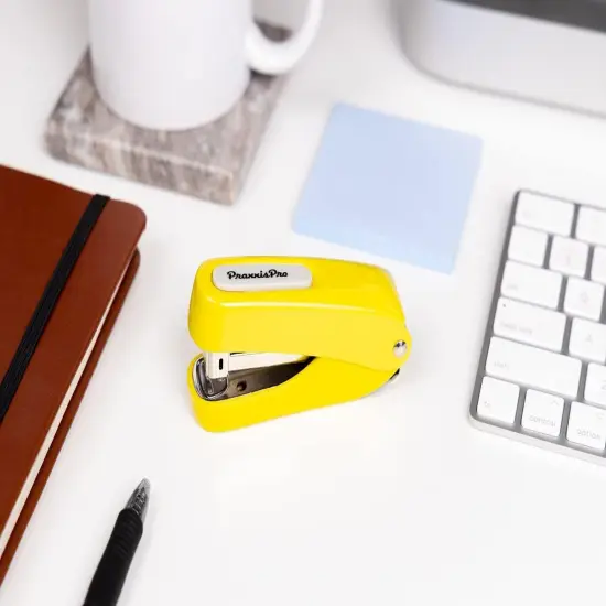 Aria-Plus Half-Strip Mini Stapler - Durable, Compact, and Colorful Stapler for Office and Travel Use, Compatible with Standard 26/6 Staples, Yellow {5}