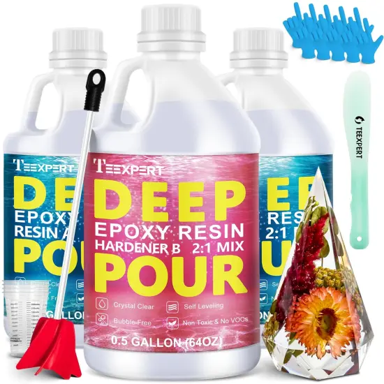 Teexpert Deep Pour Epoxy Resin, 1.5 Gallon Epoxy Resin Kit for 2-4" Pour Depths, Crystal Clear & High Gloss, Bubble-Free Casting Resin for River Tables, Flower Preservation and Mold Crafts - 2:1 Mix {1}