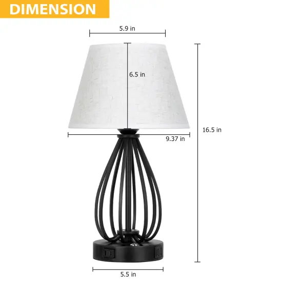 2pcs USB Touch Control Desk Lamp Set Bedside Table Lamps with AC Socket & Dual USB Ports, 3-Way Dimmable, Linen Shade Eye-Caring Nightstand Lighting {2}