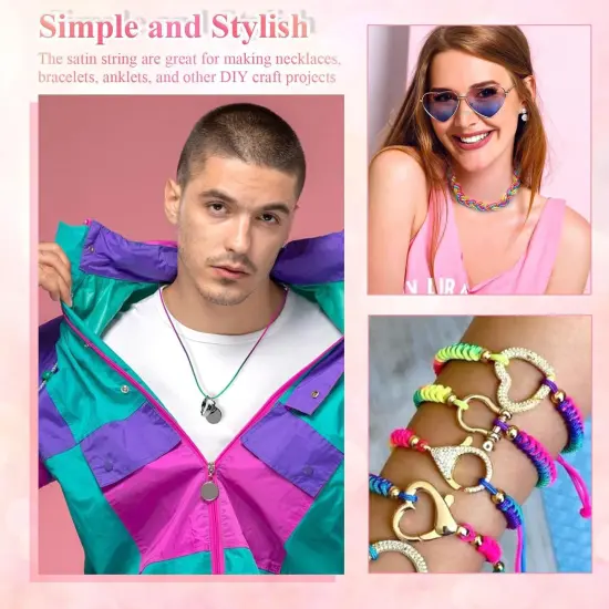 Rainbow Color Nylon Cord, Nylon Craft String, Silky Satin Rattail Cord Beading String for Braided Bracelets, Pendants Necklace, Macrame Keychains, Lanyards, Drawstring Bags, DIY Crafts, Sewing {4}