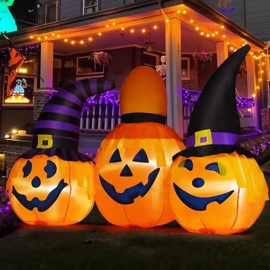 GOOSH 6.5 FT Halloween Inflatables Pumpkin Combo with Wizard hat Blow Up Yard Decoration with LED Lights Built-in {2}