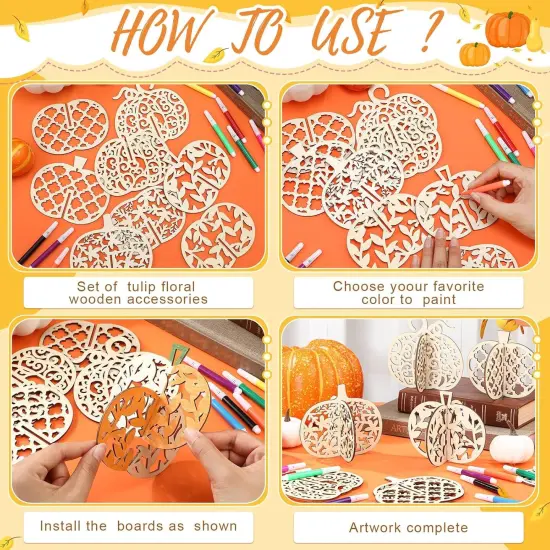 60 Pcs Fall Crafts Set 48 Pcs Wooden Pumpkin {4}