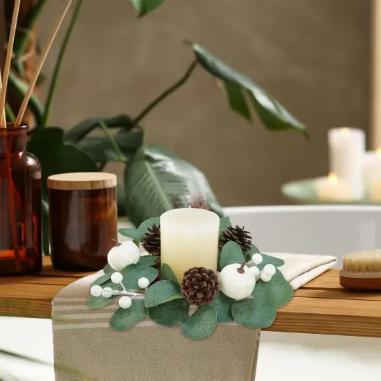 4 Pack Fall White Pumpkin Candle Rings Faux Eucalyptus {5}
