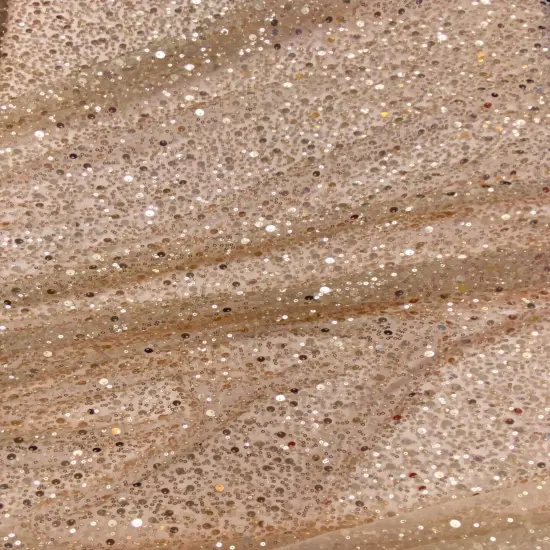 1 Yard Rose Gold Beaded Sequin Mesh Lace Fabric For Dresses Gowns Overlays Crafts {2}