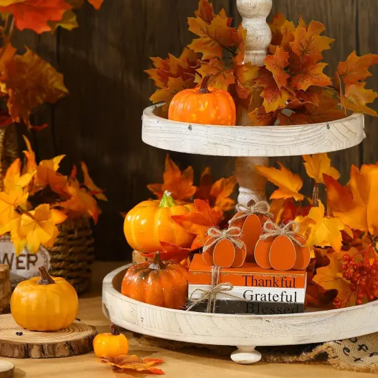 4 Pieces Fall Thanksgiving Decorations Pumpkin Tiered Tray Decor {5}