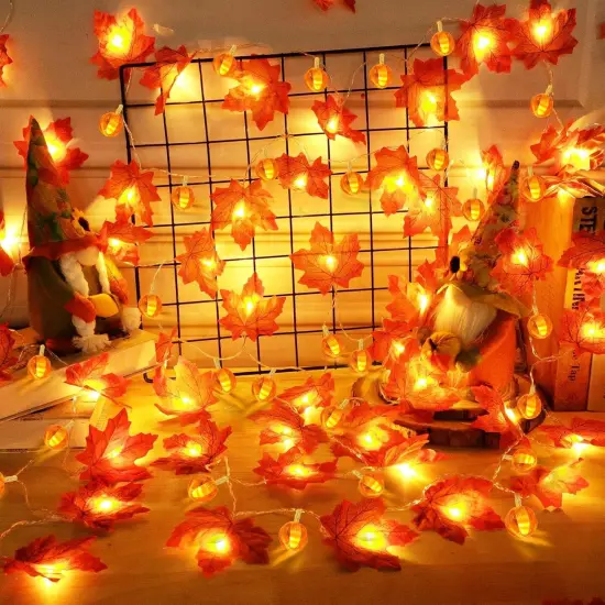 2 Pack Fall Garland with Pumpkin Lights Fall Decorations for Home 60 LED 20 Ft {2}