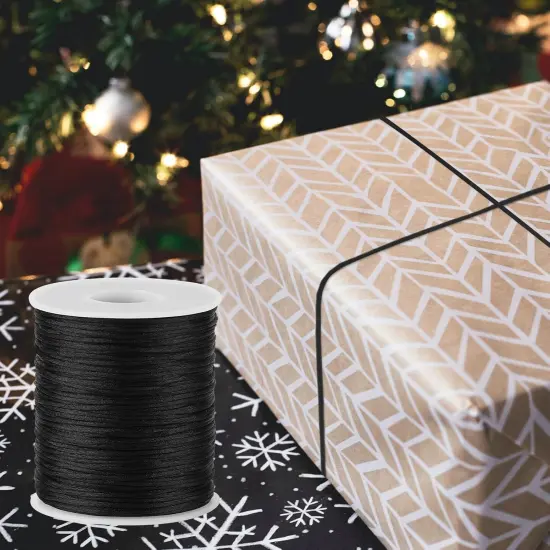 Black Nylon String Cord - 1MM 100 Yards Black Twine, Bracelet String for Bracelet Making, Braided Ornament Lanyard Thread, Jewelry Thread Clay Bead Cords for Crafts, Macrame Satin {4}