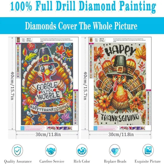 12x16inch - 2 Pack Thanksgiving Turkey Diamond Painting Kits for Adults {3}