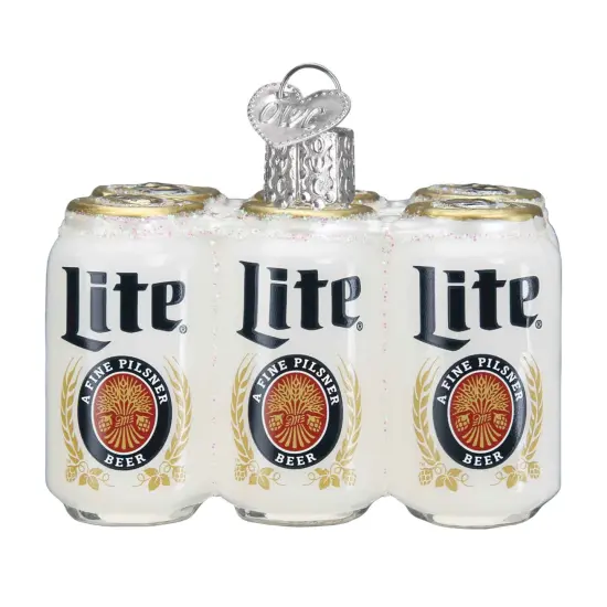 Old World Christmas 2.25 In Miller Lite Six Pack Christmas Tree Ornament , Ornament Beer Can White {1}