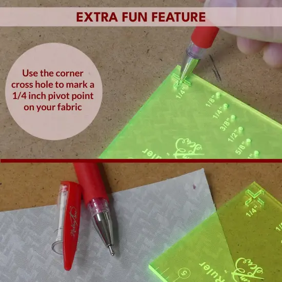 Seam Allowance Ruler and Magnetic Seam Guide for Sewing Machine | Perforated Seam Gauge for Perfect 1/8&rdquo; to 2&rdquo; Straight Line Hems | Includes 1/4&rdquo; Pivot Point and 45 Degree Trim Line {3}