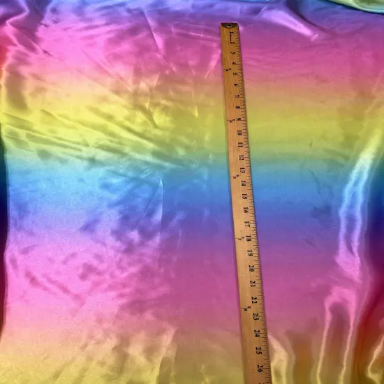 1 Yard Pastel Rainbow Satin Fabric Multicolor Print Lightweight Semi Shiny Polyester Non Stretch 58 Inch Width {4}