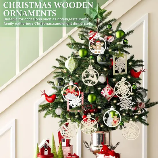 36PCS Wooden Hollow Christmas Ornaments {3}