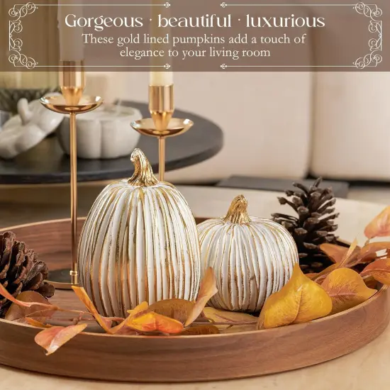 2PCS Fake Resin Autumn Pumpkins Decorations for Thanksgiving {2}