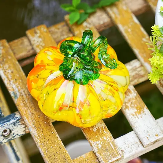 Hand Blown Glass Pumpkin Figurine for Decorations Fall {4}