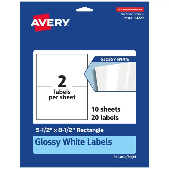 Avery Glossy White Rectangle Labels, 5.5" x 8.5" {1}