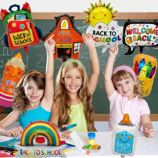 8PCS Back To School Balloons, Pencil Crayon School Bag Foil Balloons {4}