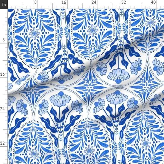 Various Fabrics by the Yard or Fat Quarter Art Nouveau Floral Botanical Classic Traditional Faux Tiles Mediterranean Damask Blue And White Spring Summer Large Scale Custom Printed Fabric by Spoonflower {1}