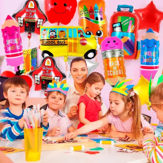 21 Pcs Large Back to School Balloons,Colorful Pencil Crayon Schoolbag Star Bus House Foil Balloons {5}