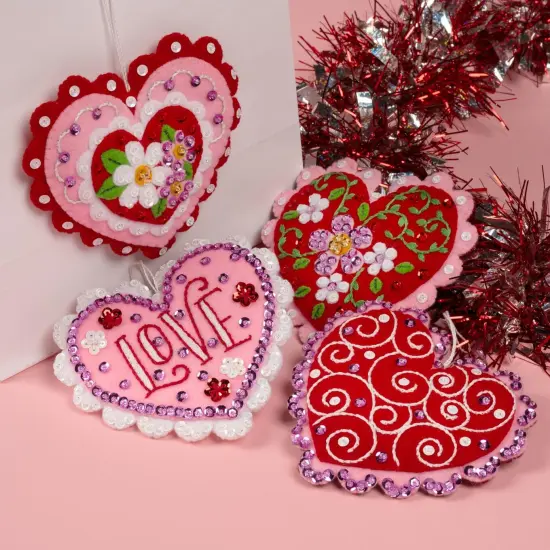 Bucilla Felt Ornaments Applique Kit Set Of 4-Heartfelt Treasures {3}