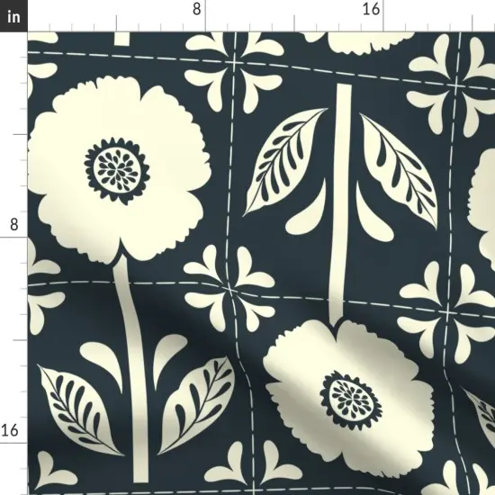 Various Fabrics by the Yard or Fat Quarter Patchwork Cheater Quilt Modern Farmhouse Scandi Bold Floral Large Scale Minimalist Wholecloth Topper Dark Blue Botanical Boho Bohemian Eclectic Custom Printed Fabric by Spoonflower {2}