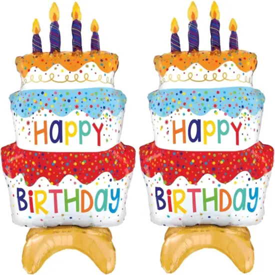 2pcs 39" Happy Birthday Cake Foil Balloons, Giant Self-Standing Three Layer Birthday Balloons for Girls Boys Kids Baby Shower Birthday Party Supplies {1}