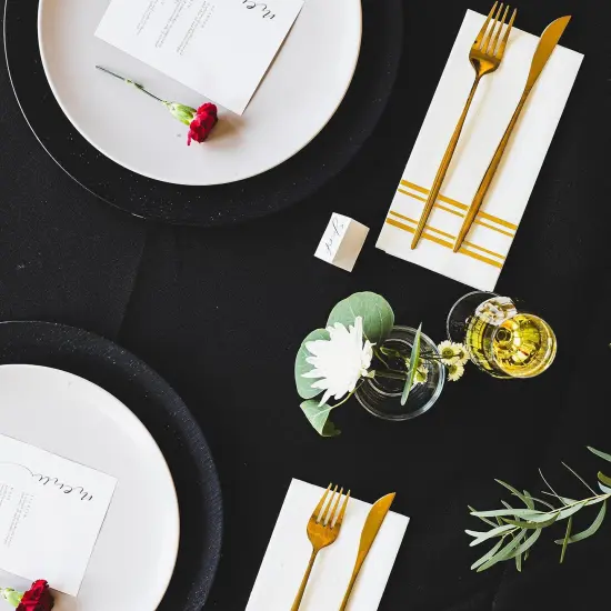 Shiny Gold on White Dinner Napkins, Feels Like Linen, Soft Fluff Pulp Paper (Disposable) - 50 Pack, 8.5" x 4" {2}