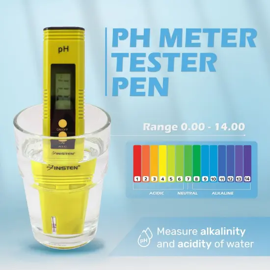 Insten - Digital pH Meter Tester Pen for Water Hydroponics, High Accuracy, Pocket Size, 0-14 pH Measurement Range, Yellow {2}