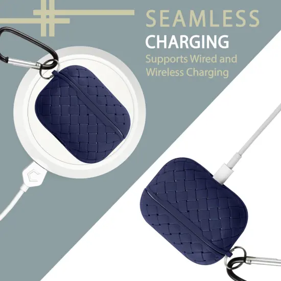 Weave Pattern Case Compatible With AirPods Pro, Soft TPU Skin Cover with Keychain For Girls Boys Men Women (Support Wireless Charging) Blue, by Insten {3}