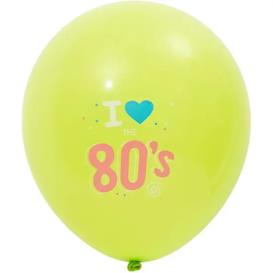 I Love The 80's Party Balloons in 5 Colors, Flash Back to The 80's, Stay Rad, Time to Boogie (12 Inches, 50-Pack) Multicolor {7}