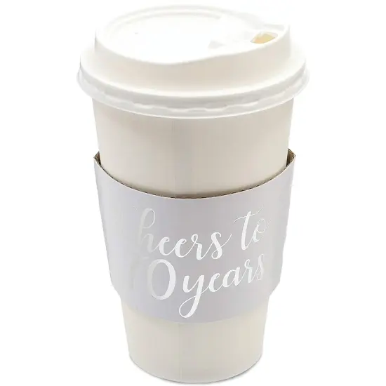 50 Pack 70th Birthday Coffee Cup Sleeves for Cheers to 70 Years Anniversary, 12-16 oz Hot Drink Holder Party Supplies Favors, Silver {5}