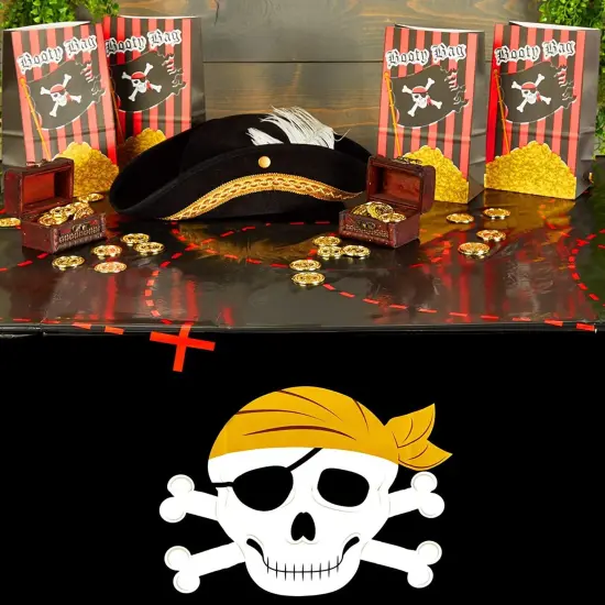 Skull Plastic Tablecloths for Pirate Birthday Party (54 x 108 In, 3 Pack) Black {3}