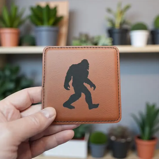 Coaster - Bigfoot Sasquatch - SET OF 2 - Leather or Stitched Cork Rawhide {7}