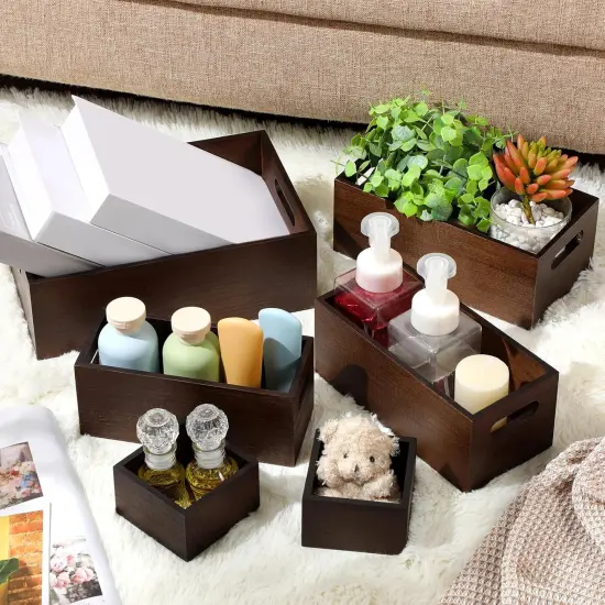 Set of 6 Wood Storage Boxes with Handles {3}