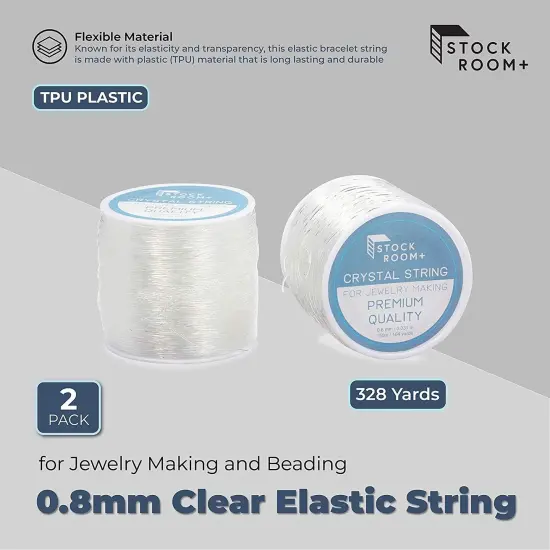 2 Pack 0.8mm Elastic String for Jewelry Bracelet Making and Beading, Clear Stretchy Cord, 328 yd {2}