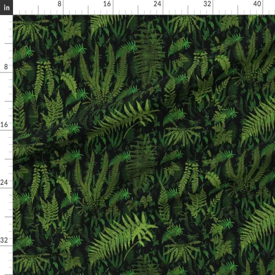 Various Fabrics by the Yard or Fat Quarter Fern Botanical Deep Black Green Leaves Forest Plants Jungle Custom Printed Fabric by Spoonflower {1}