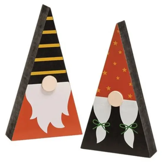 "Mr. & Mrs. Gnome Wooden Fall Decor &ndash; Hand-Painted Halloween Chunky Sitters Set of 2 {1}