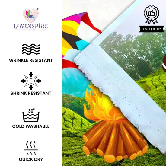 Happy Lohri Backdrop Banner - Indian Traditional Cloth 5x8 Feet Backdrop Pongal Backdrop Makar Sankranti Decor Wall Art Photo Decor Banner Indian Harvesting Festival Bonfire Photography {3}