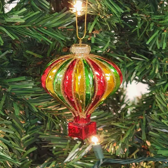 Multicolored Hot Air Balloon Glass Christmas ornament {3}