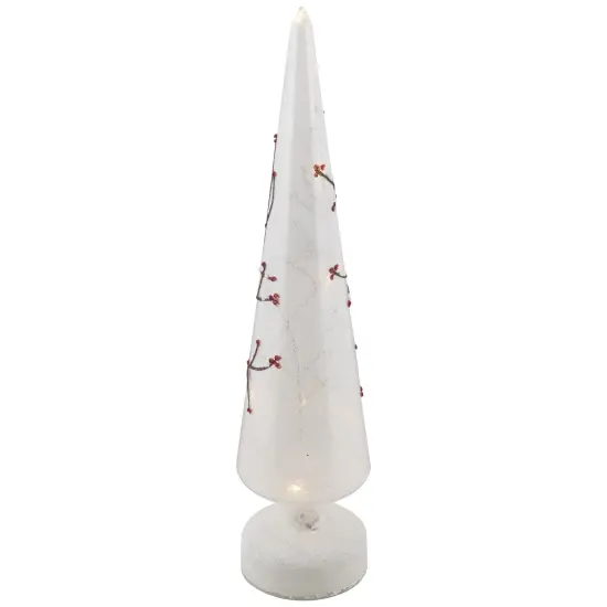 Northlight LED Lighted Birds on Branches Frosted Glass Cone Christmas TreeDecoration - 16" White {7}