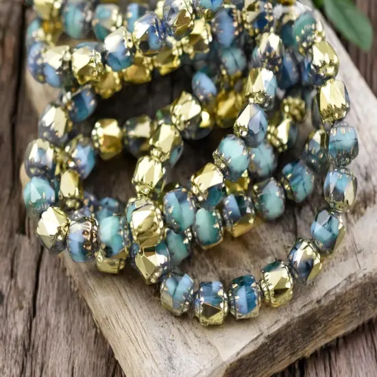 Gold Washed Turquoise Blend Cathedral Beads {1}