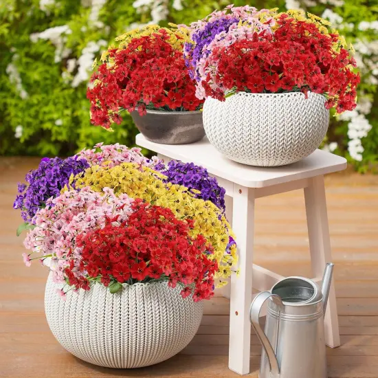 22 Bundles Artificial Flowers Outdoor, Faux Flowers UV Resistant with Plastic Plants, Faux Silk Flowers for Outdoors Outside Front Porch Hanging Planter Window Box Garden Decoration(Blue) {1}