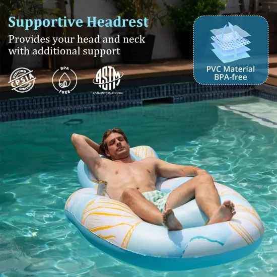 Blue Inflatable Pool Float for Relaxing with Cup Holder {6}
