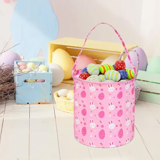 Easter Eggs Storage Basket Gift Buuny Basket Collapsible Storage Bins with Handles Nursery Basket for Home and Office Decoration (Pink Rabbit) {3}