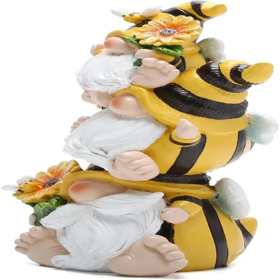 Summer Bee Gnome Decorations Indoor Home Table Decor Cute Stacked Bee Gnome Figurines Gifts -Swedish Dwarf Elf Figurines Summer Garden Honey Bees Gnomes Decorations {4}