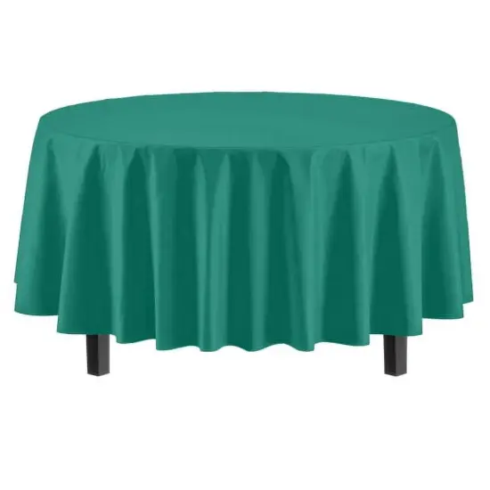 Exquisite Disposable Round Plastic Tablecloths &ndash; 6 Pack 84" Disposable Table Cloths &ndash; Indoor/Outdoor Party Tablecloth &ndash; Round Plastic Table Cover for Events & Party Supplies Teal {6}