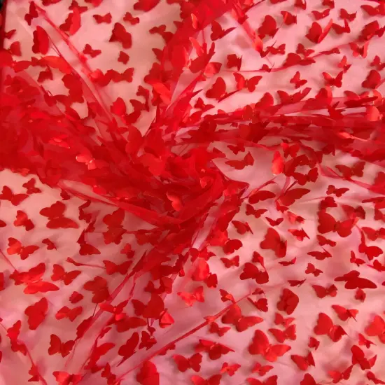 1 Yard Red 3D Satin Butterfly Mesh Fabric for Dresses, Costumes, and Creative Projects 54 Inch Wide {2}
