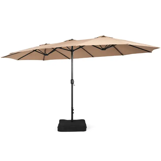 Costway 15FT Double-Sided Twin Patio Umbrella Outdoor Market W/ Crank & Base Grey\Coffee\Turquoise\Beige\Orange\Wine {9}