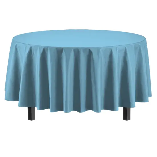 Exquisite Disposable Round Plastic Tablecloths &ndash; 12 Pack 84" Disposable Table Cloths &ndash; Indoor/Outdoor Party Tablecloth &ndash; Round Plastic Table Cover for Events & Party Supplies Sky Blue {5}